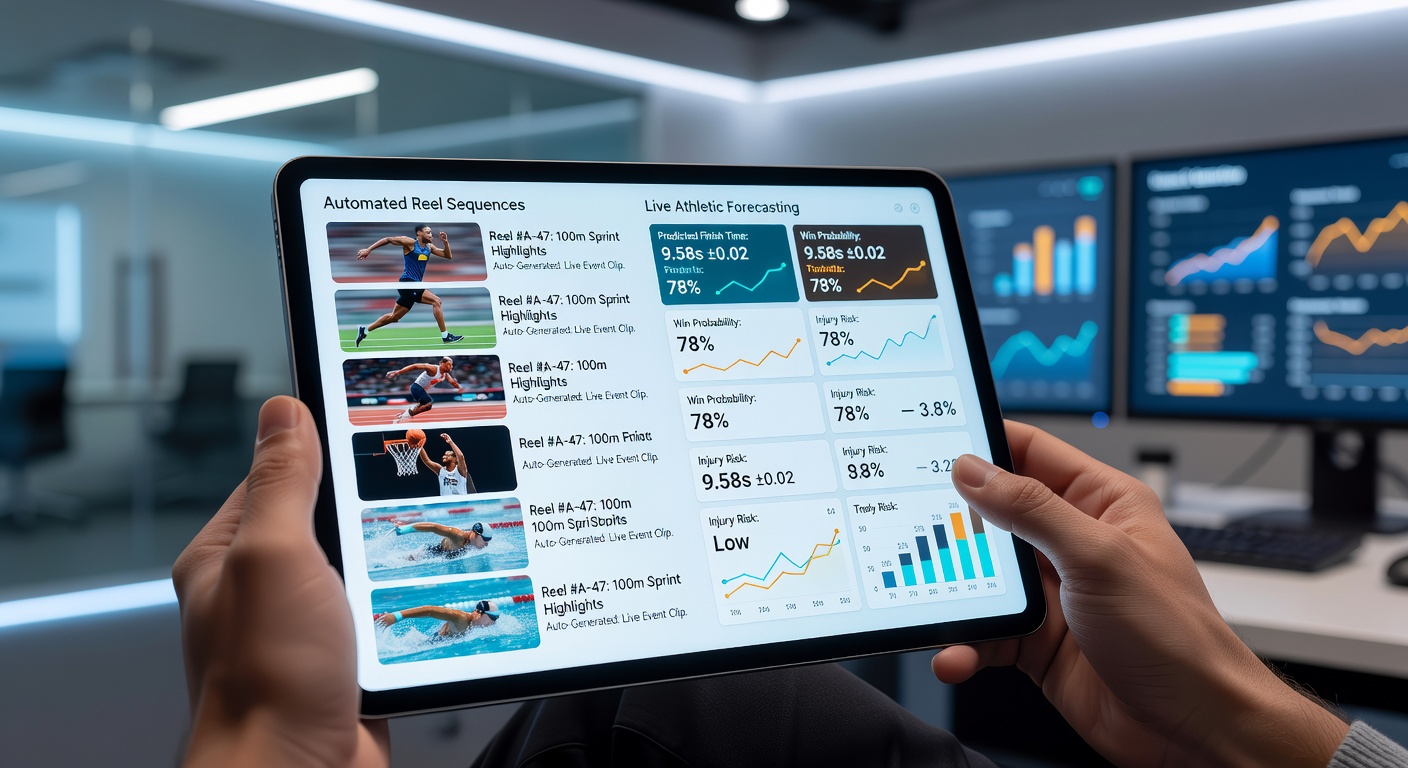 Detailansicht einer mobilen App mit synchronisierten Reel-Sequenzen und Sportprognosen