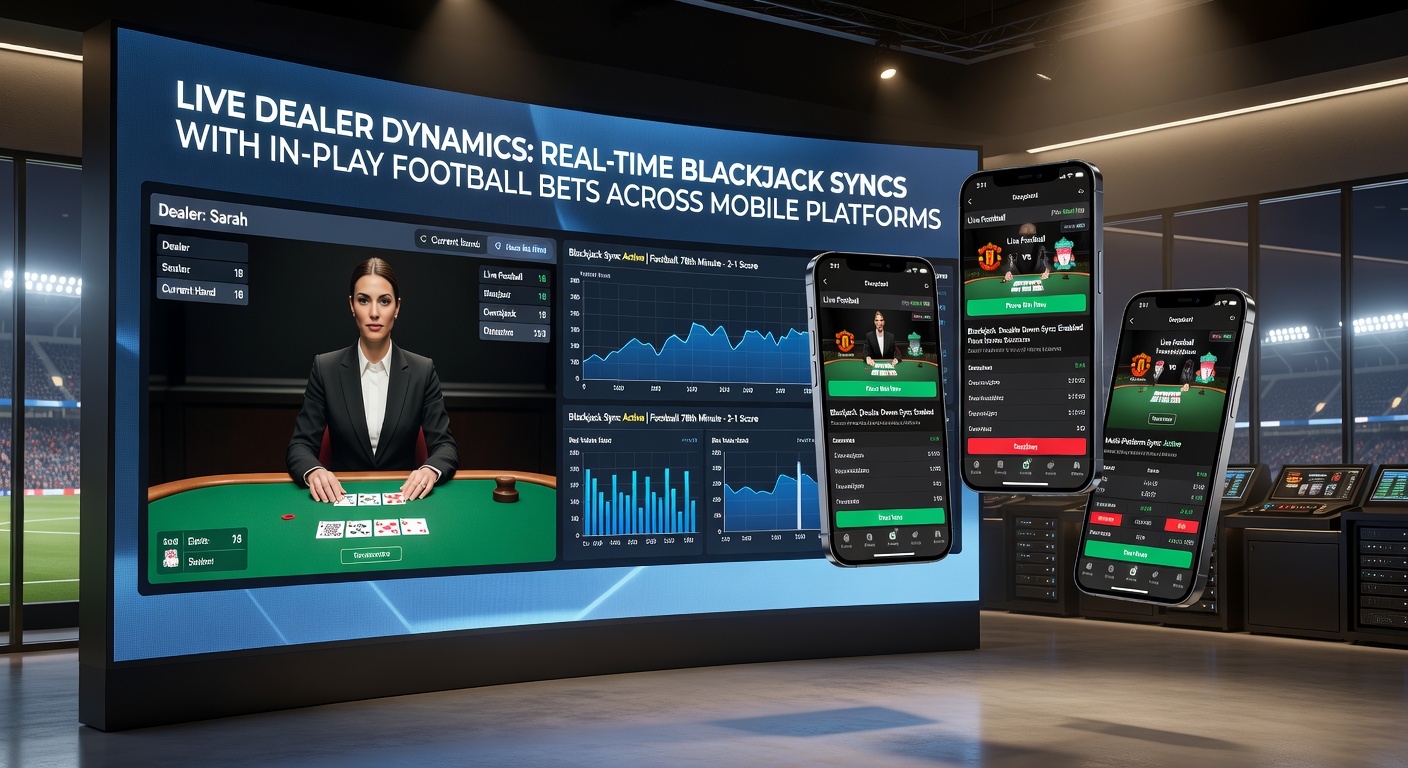 Live-Dealer am Blackjack-Tisch mit Fußball-In-Play-Wetten-Schnittstelle auf Tablet-Display